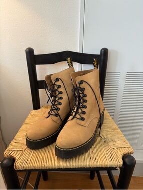 Dr. Martens Tan Lug-Sole Lace-Up Platform Boots